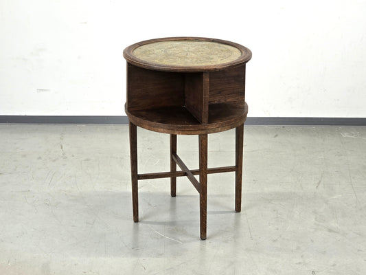 JUGENDSTIL RAUCHTISCH Eiche Messing Beistelltisch Antik Couchtisch Beistelltisch