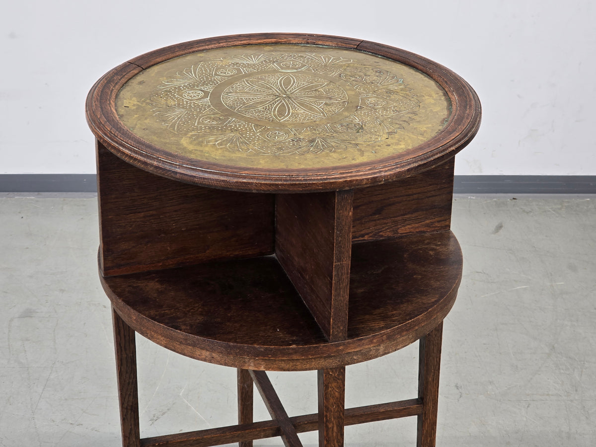 JUGENDSTIL RAUCHTISCH Eiche Messing Beistelltisch Antik Couchtisch Beistelltisch