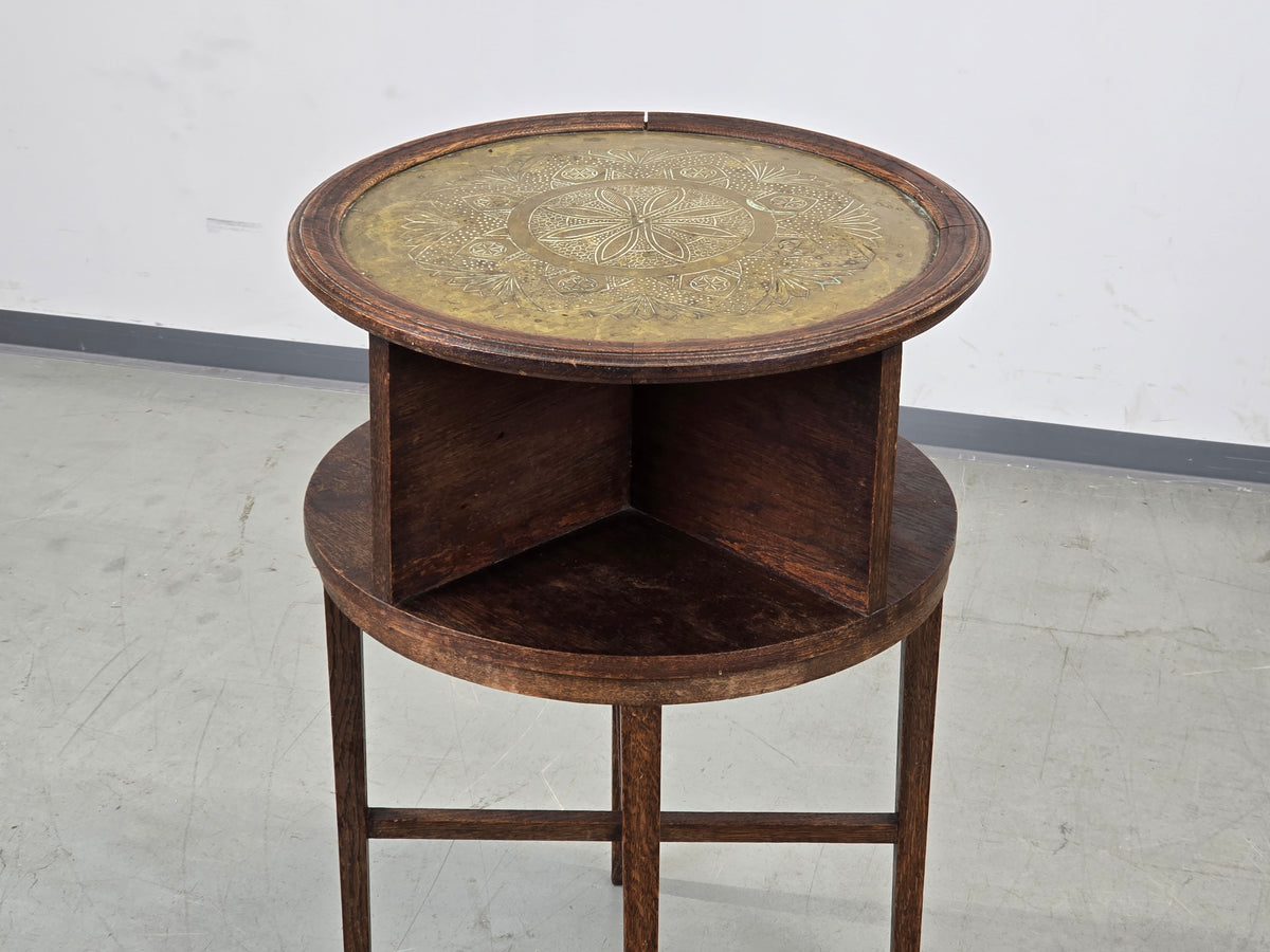 JUGENDSTIL RAUCHTISCH Eiche Messing Beistelltisch Antik Couchtisch Beistelltisch