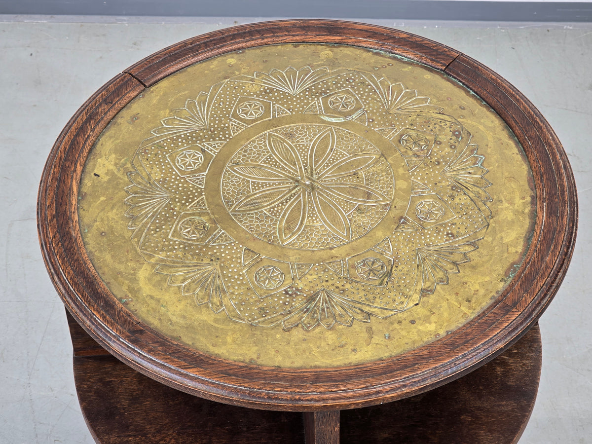 JUGENDSTIL RAUCHTISCH Eiche Messing Beistelltisch Antik Couchtisch Beistelltisch