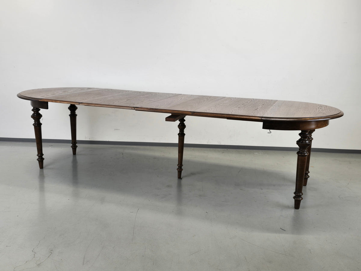ANTIKS ESSTISCH Eiche Ausziehtisch Kulissentisch Gedrechselt Rund Oval 110-297