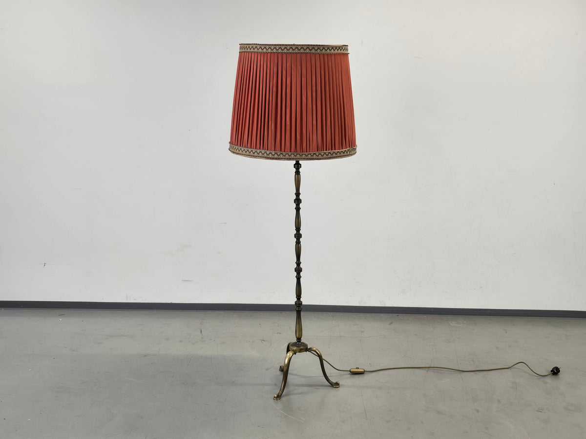 STEHLAMPE MESSING Vintage Mid Century Dreifuß Plissee Lampe 60er 70er Retro