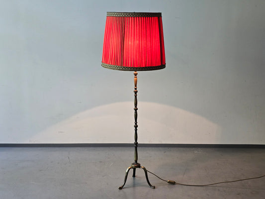 STEHLAMPE MESSING Vintage Mid Century Dreifuß Plissee Lampe 60er 70er Retro