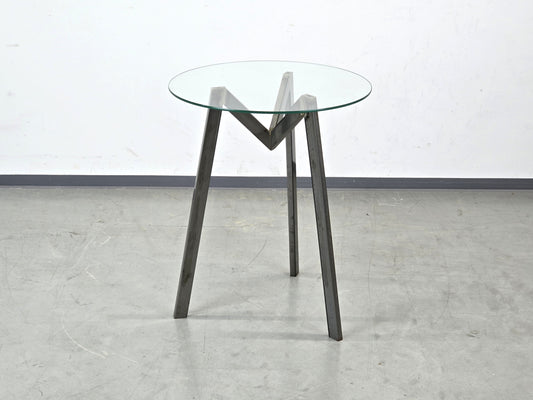 DESIGNER BEISTELLTISCH Glas Stahl Brutalist Industrial Postmoderne Bistrotisch
