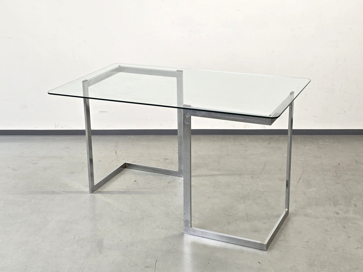 VINTAGE TISCH Mid Century Esstisch Schreibtisch Chrom Glas Z-Leg 70s Modern
