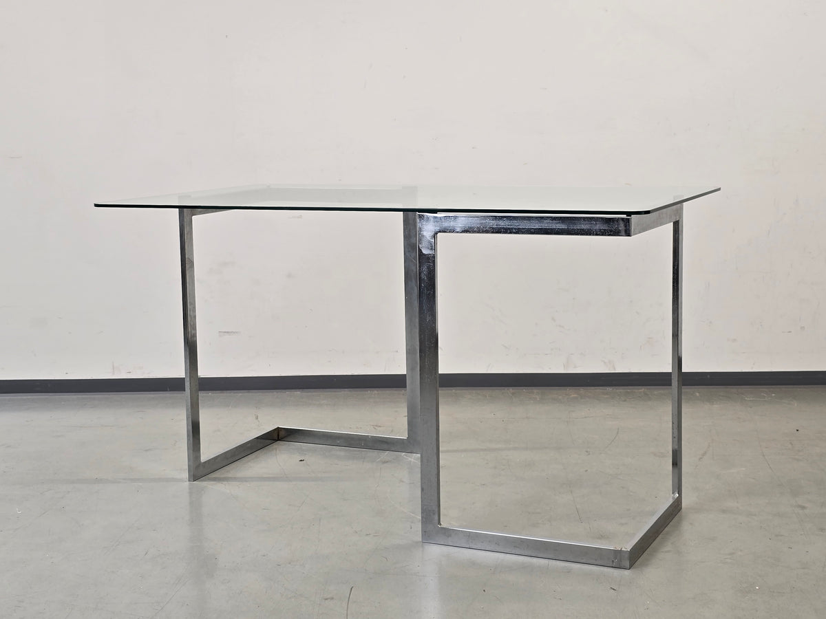 VINTAGE TISCH Mid Century Esstisch Schreibtisch Chrom Glas Z-Leg 70s Modern