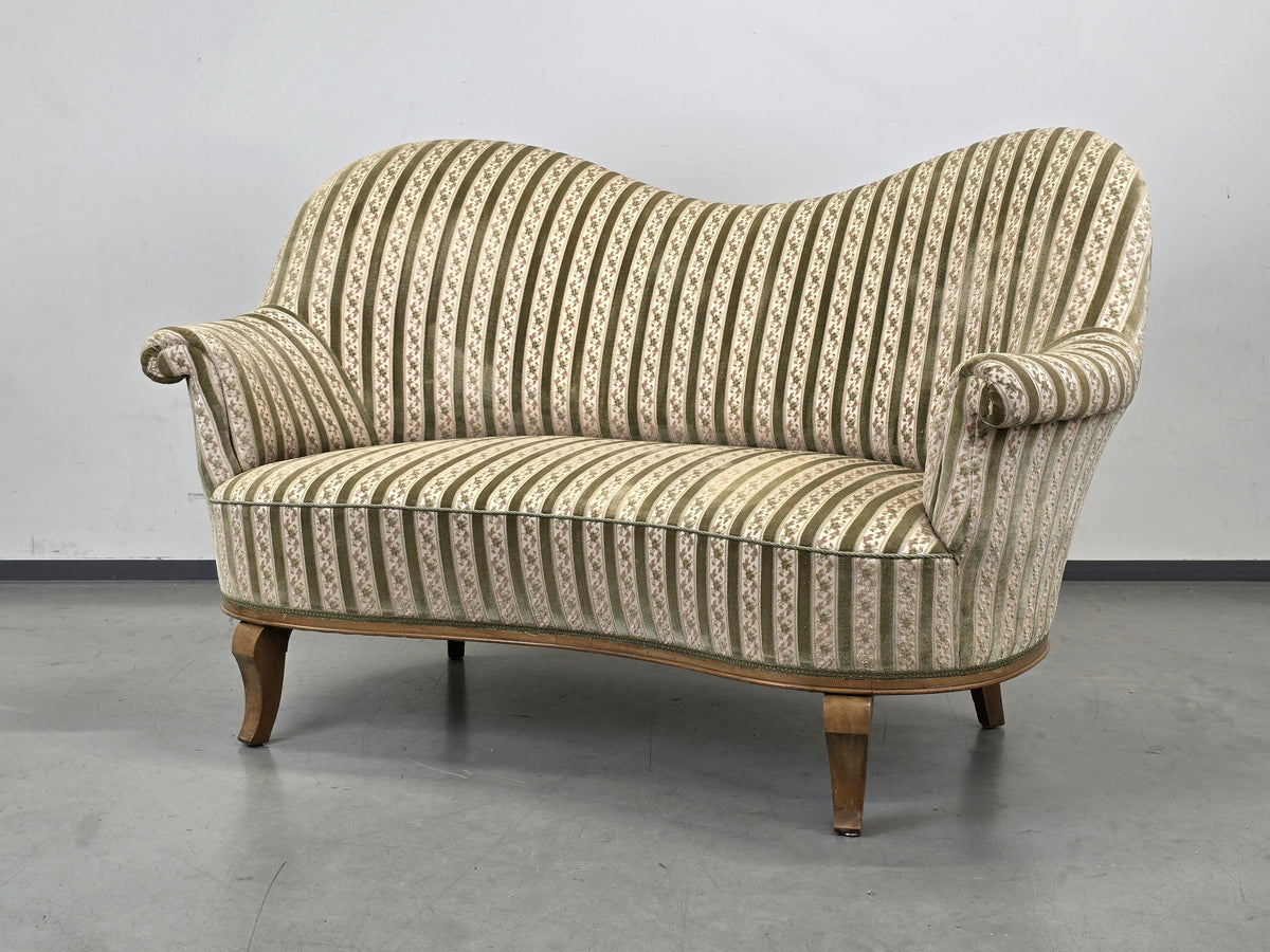 NIERENSOFA MID-CENTURY Vintage 50er Cocktailsofa Couch 2-Sitzer Samt Velvet Grün