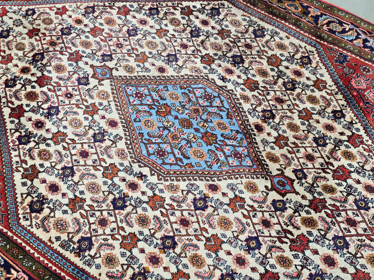 PERSER TEPPICH Abadeh Handgeknüpft Orientteppich Wolle Vintage Antik Rot Blau