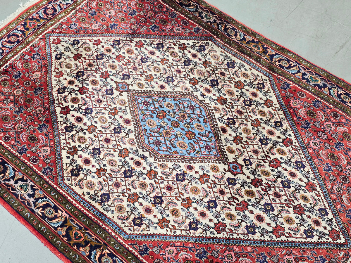 PERSER TEPPICH Abadeh Handgeknüpft Orientteppich Wolle Vintage Antik Rot Blau