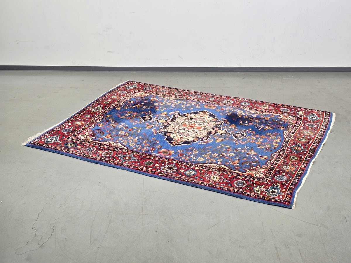 PERSER TEPPICH Keschan Blau Orientteppich Wolle Handgeknüpft Vintage