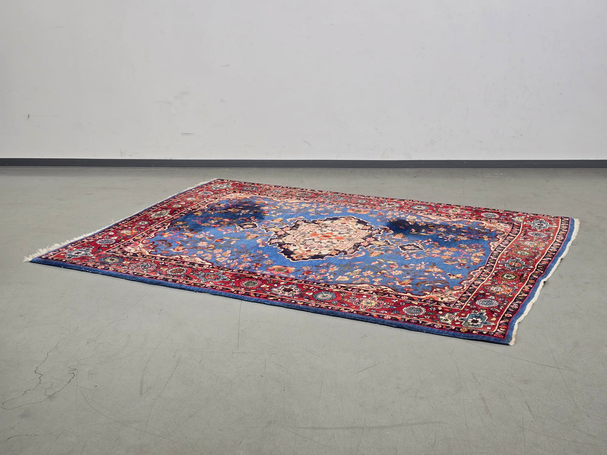 PERSER TEPPICH Keschan Blau Orientteppich Wolle Handgeknüpft Vintage