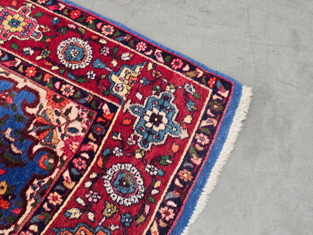PERSER TEPPICH Keschan Blau Orientteppich Wolle Handgeknüpft Vintage