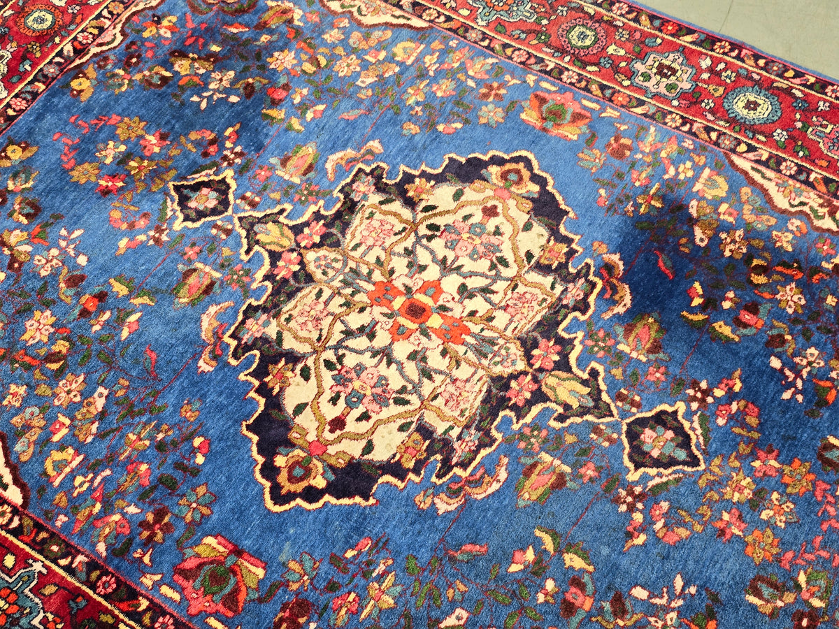 PERSER TEPPICH Keschan Blau Orientteppich Wolle Handgeknüpft Vintage