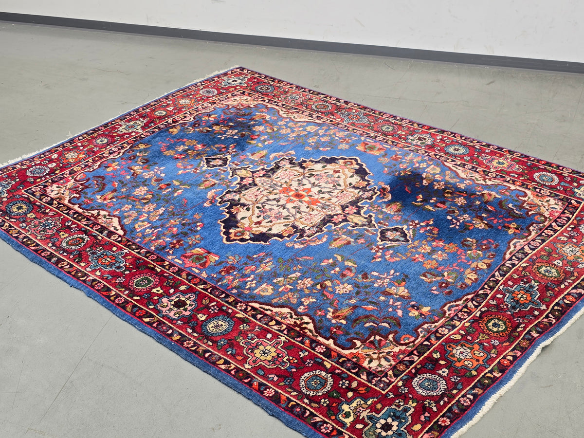 PERSER TEPPICH Keschan Blau Orientteppich Wolle Handgeknüpft Vintage