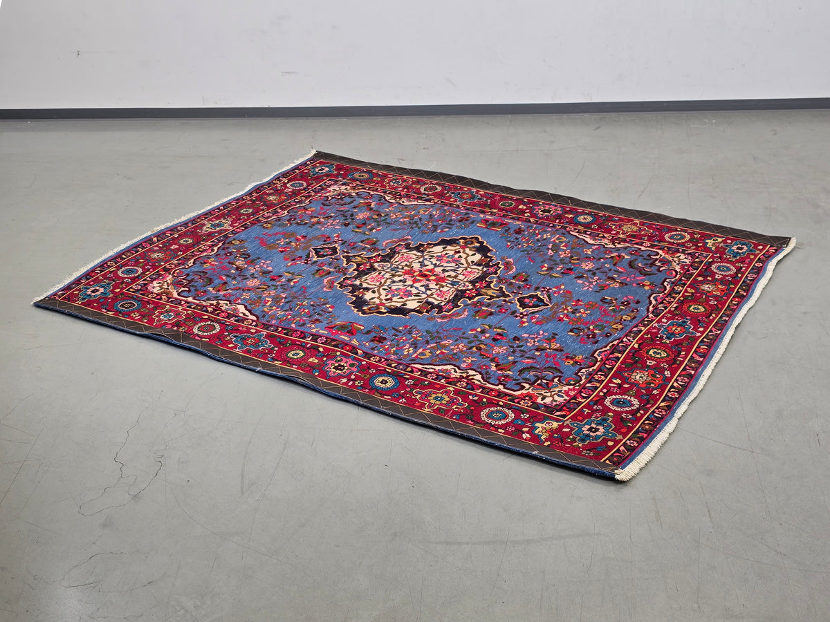 PERSER TEPPICH Keschan Blau Orientteppich Wolle Handgeknüpft Vintage