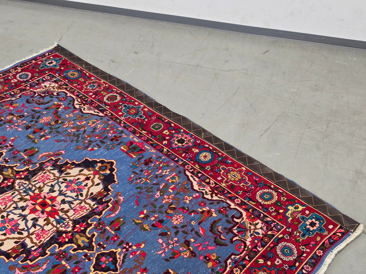 PERSER TEPPICH Keschan Blau Orientteppich Wolle Handgeknüpft Vintage