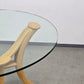 MID CENTURY GLASTISCH RUND Holz Glas 120d Vintage  Esstisch