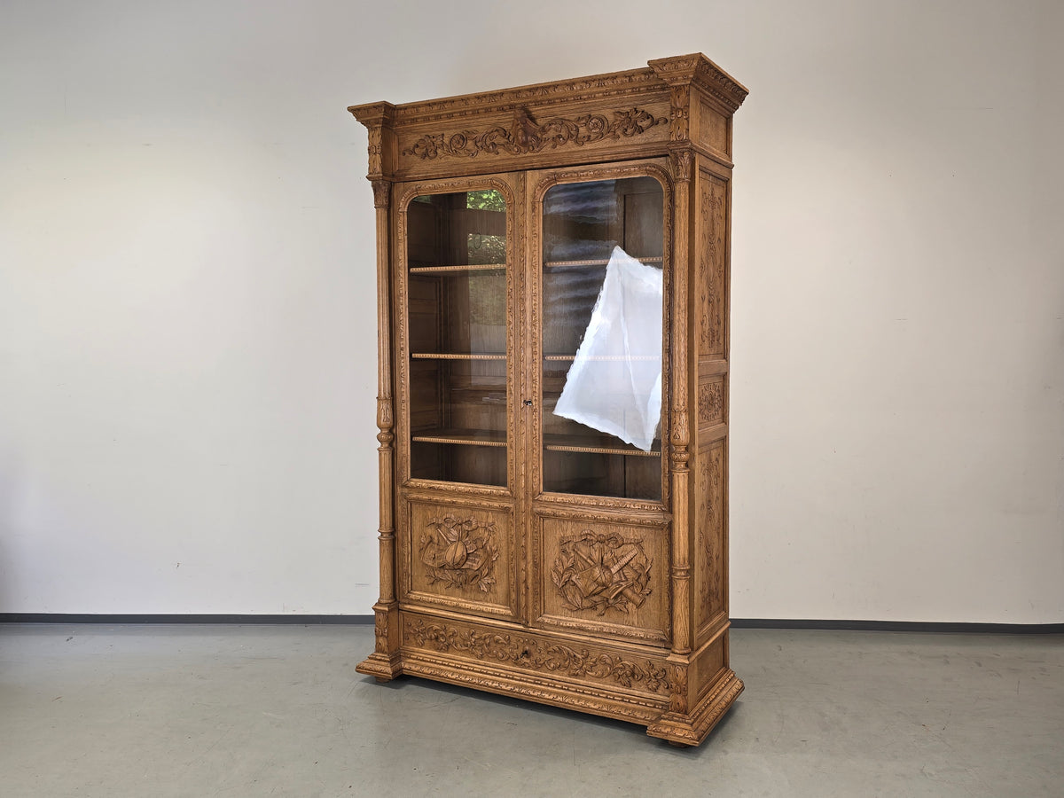 VITRINESCHRANK EICHE Antik Bibliothek Schrank Gründerzeit Vitrine