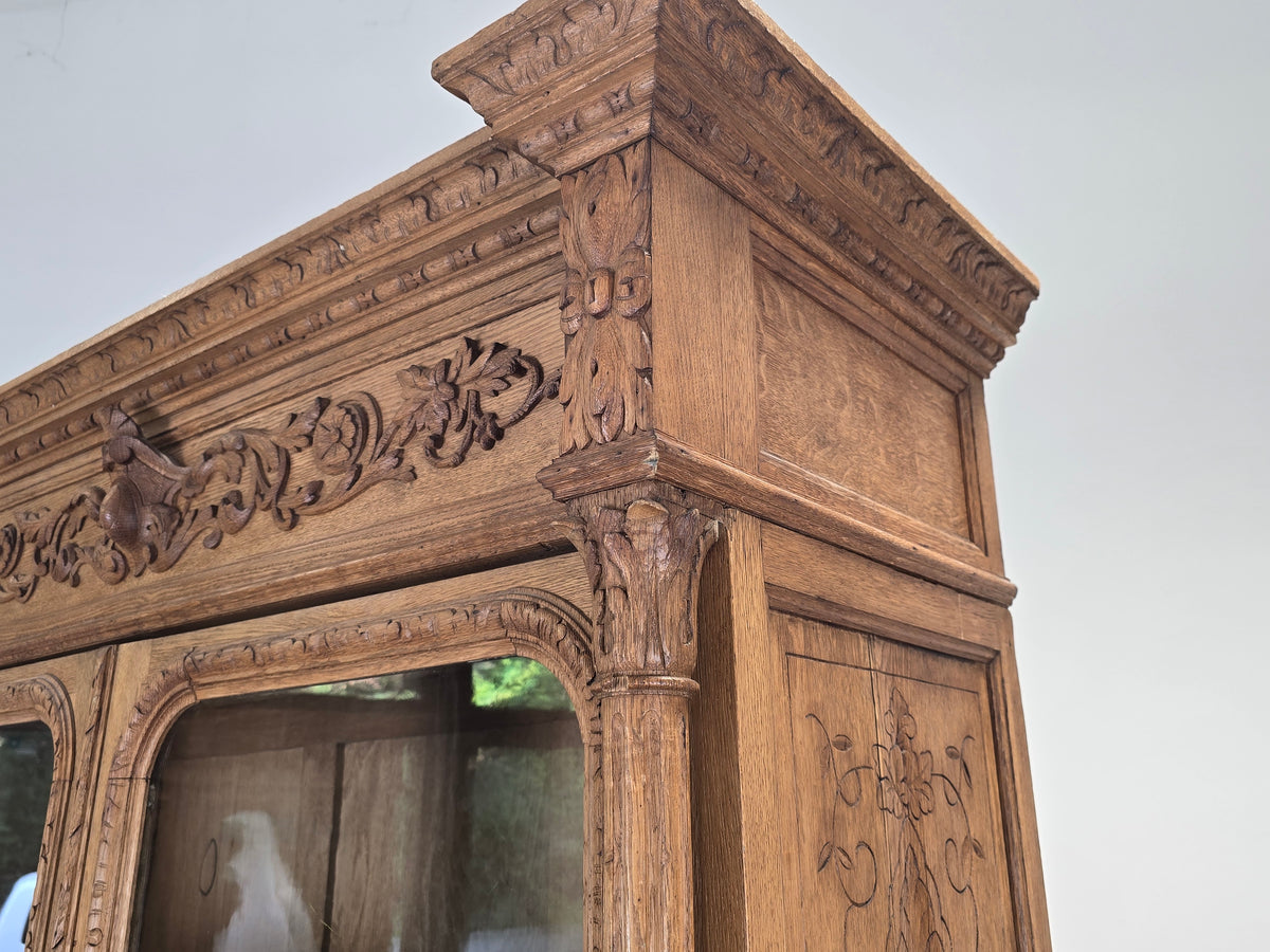 VITRINESCHRANK EICHE Antik Bibliothek Schrank Gründerzeit Vitrine