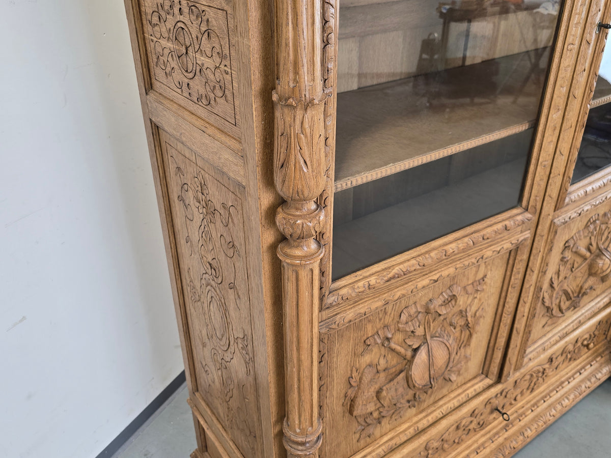 VITRINESCHRANK EICHE Antik Bibliothek Schrank Gründerzeit Vitrine