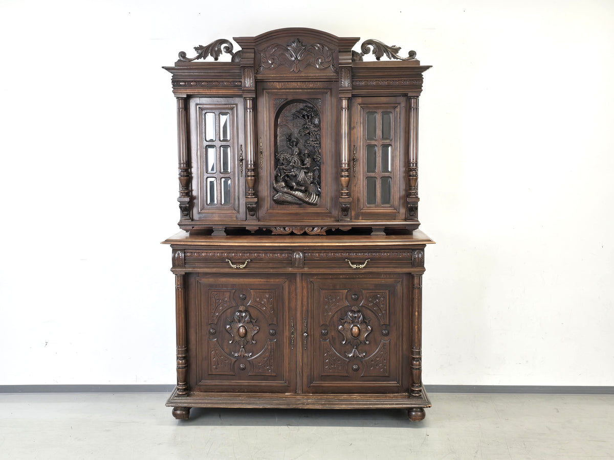 BUFFET SCHRANK Gründerzeit Antik Vitrine Kredenz Eiche Anrichte Vintage