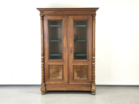 ANTIKE VITRINE Gründerzeit Bücherschrank Schrank Nussbaum Wurzelholz