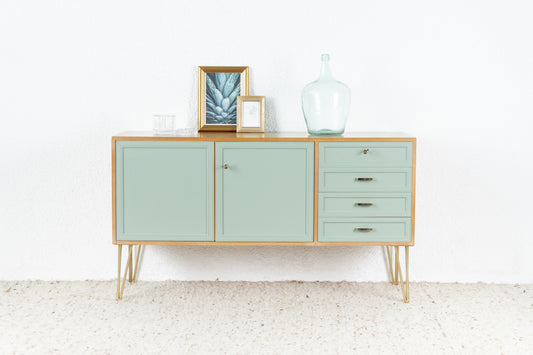 Musterring Vintage Sideboard Kommode Holz Eiche Salbei Gold