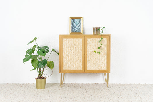 Kommode Vintage Holz Eiche WK Möbel Sideboard Geflecht