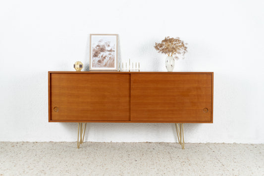 Mid Century Sideboard Schiebetüren Holz Nuss Vintage TV Kommode