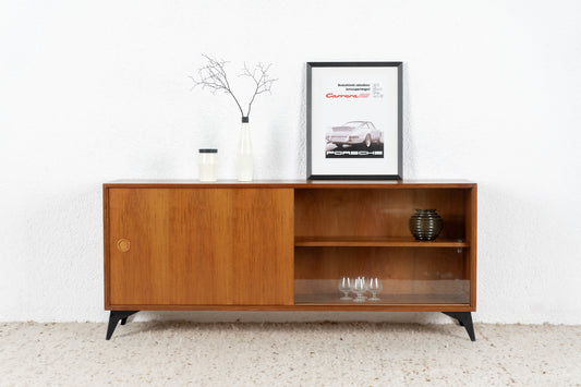 Lothar Wegner Vintage Sideboard Mid Century Holz Nuss Vitrine Schiebetür