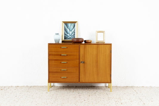 Vintage Kommode Sideboard Mid Century Holz Nuss Gold Schubladen 1960er