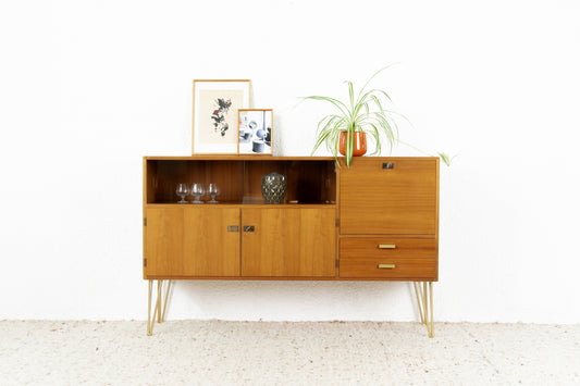 Vintage Sideboard Kommode Vitrine Minibar Holz Nuss Mid Century