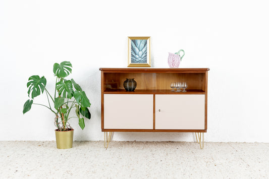 Vintage Kommode Sideboard Vitrine Holz Mid Century Massiv Altrosa