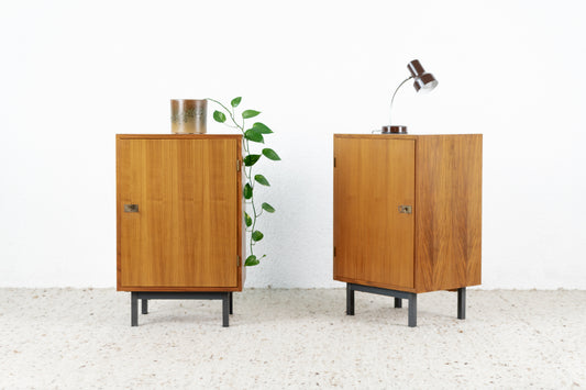 2er Set Nachttisch Vintage Holz Nuss Mid Century Ablage Kommode