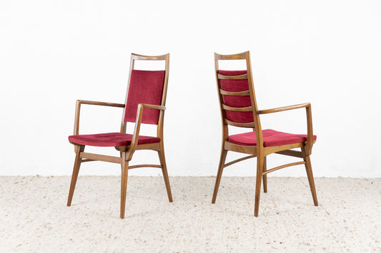 1 von 2 Vintage Stühle Armlehne Sessel Massivholz Cord Rot