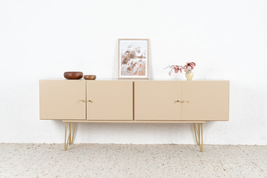 Vintage Sideboard Gold Kommode Mid Century Beige Holz Retro