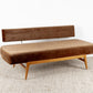 Mid Century Designer Schlafsofa Vintage Sofa Holzgestell Buche Braun Bett Couch