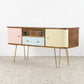 Mid Century 60s Designer Sideboard Vintage Kommode Holz Gold Schubladen 1960er