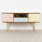 Mid Century 60s Designer Sideboard Vintage Kommode Holz Gold Schubladen 1960er