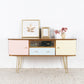 Mid Century 60s Designer Sideboard Vintage Kommode Holz Gold Schubladen 1960er