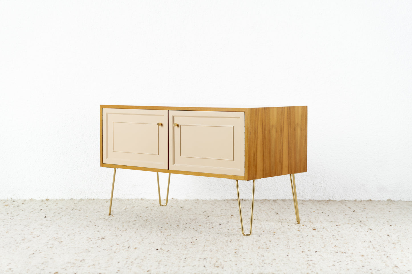 GERO Vintage Kommode Sideboard Holz Nuss Creme Gold Mid Century 60s 1960 Tv Lowboard