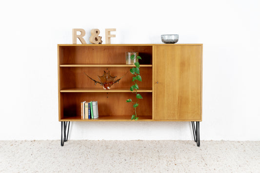 Vintage Sideboard Highboard Mid Century Bücherregal Holz Nuss