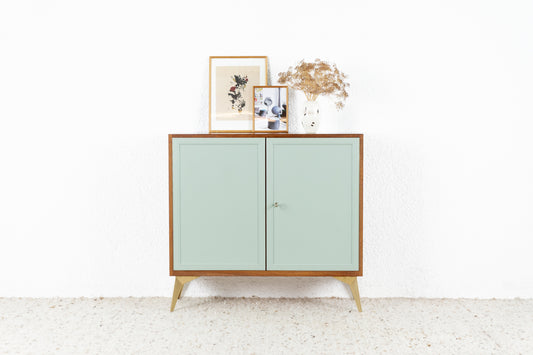 Vintage Kommode Mid Century Holz Nuss Sideboard Pastell Salbei