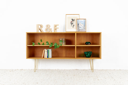 Vintage Sideboard Regal Holz Nuss Bücherregal 60s  Gold Tv Kommode