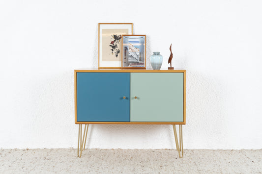 Vintage Kommode Sideboard Omnia Holz Blau Salbei Kirsche 60s Retro