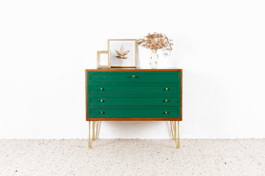 Vintage Kommode Sideboard Schubladenkommode Holz Nuss Grün