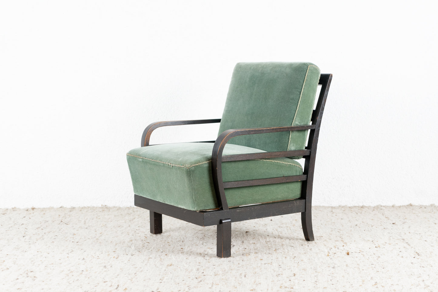 1 von 2 Vintage Sessel Holz Grün Samt Stuhl 60er Armchair