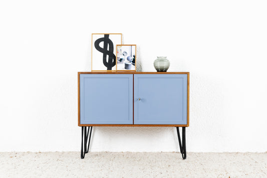 Vintage Kommode Sideboard Mid Century Holz Nuss Blau