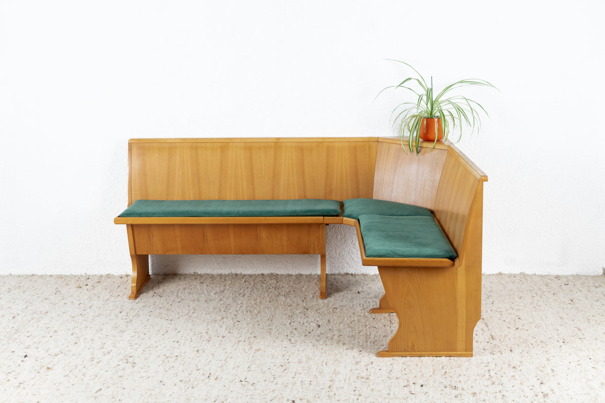 Vintage Eckbank Küchenbank Holz Stauraum Polster Grün Crod
