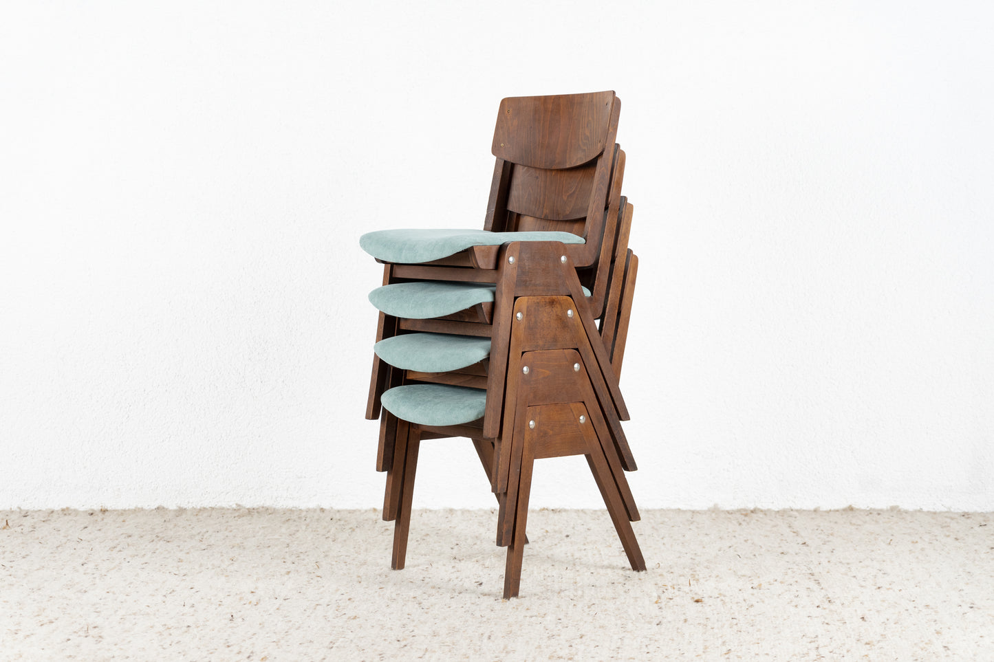 4er Set Vintage Stühle Stapelstühle Holz Polster Bunt Theaterstuhl Küche Esstisch
